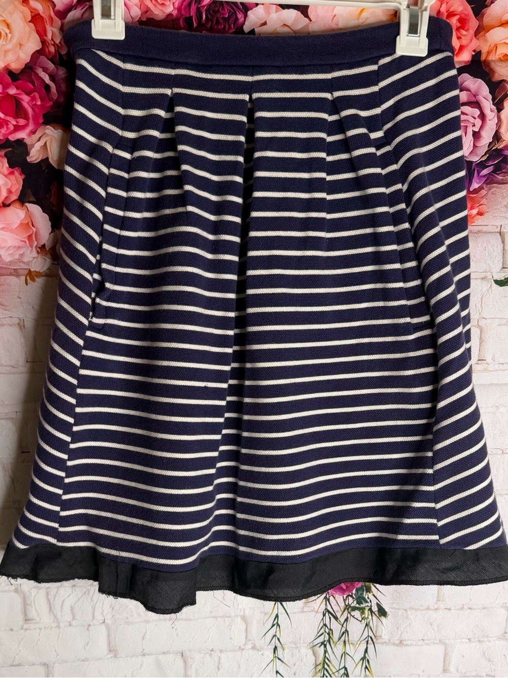 Boden Navy and White Striped A-Line Skirt